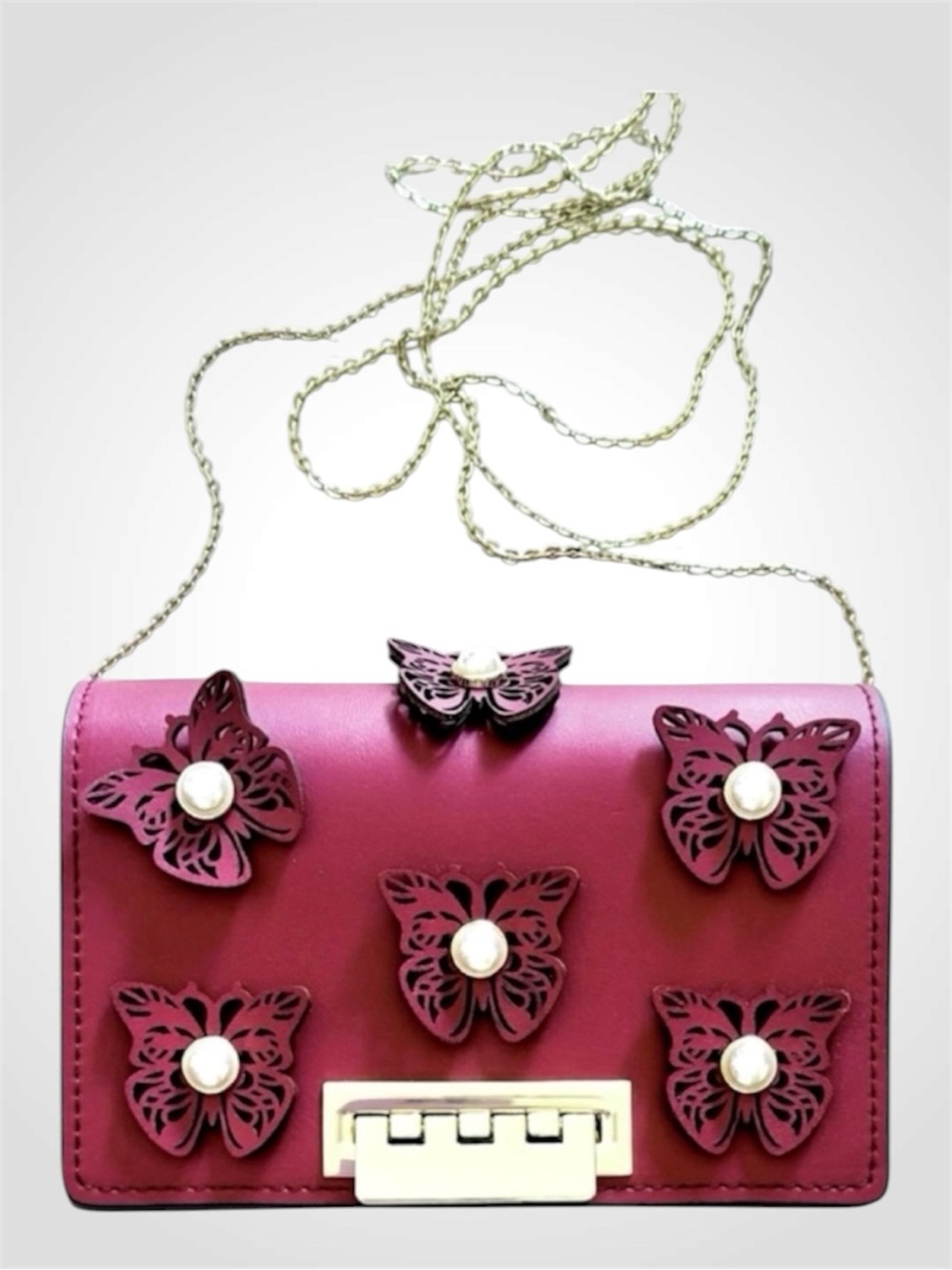 ZAC Zac Posen Earthette Pearl Butterfly Bellini Leather Red Crossbody Bag